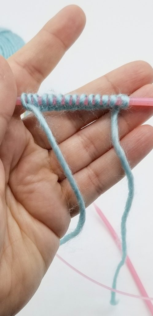 knitting needle with cast on stitches